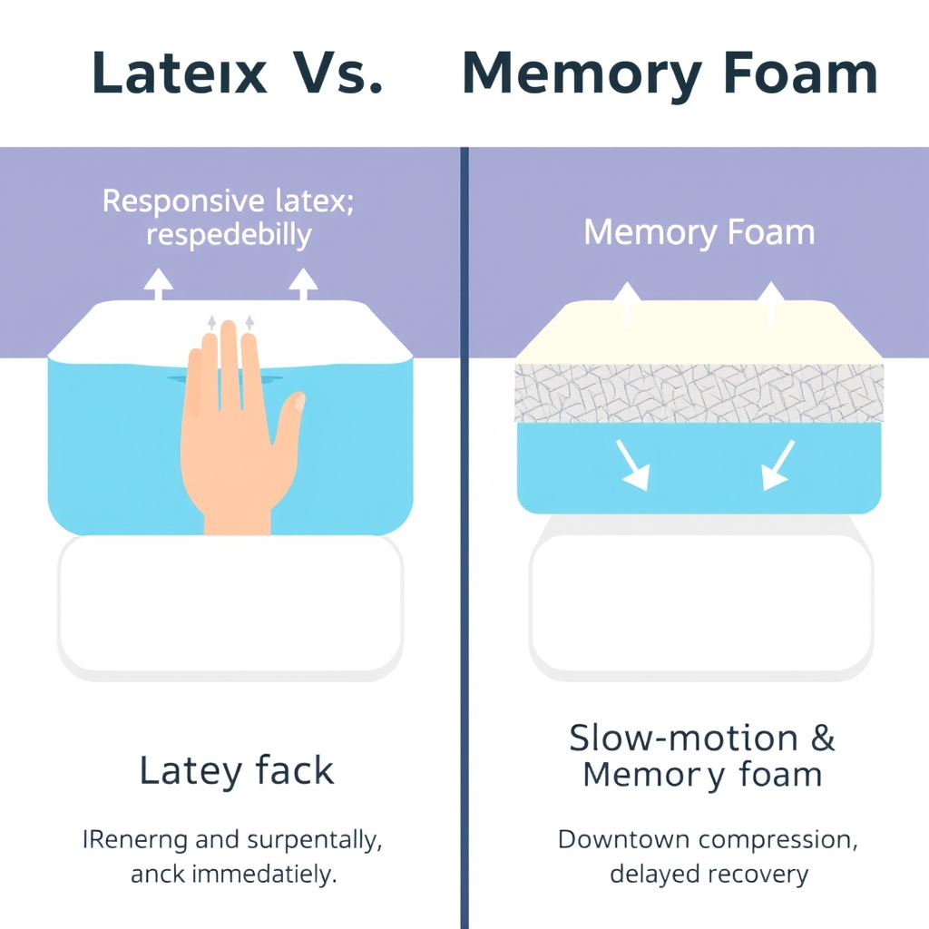 PlushBeds eco-friendly — Visual comparison showing latex material bouncing back versus memory foam slowly compressing.