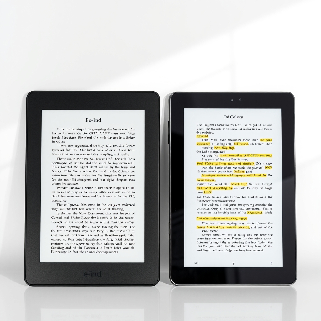 remarkable note-taking app — Side-by-side comparison of e-ink monochrome versus color LCD display on identical PDF document