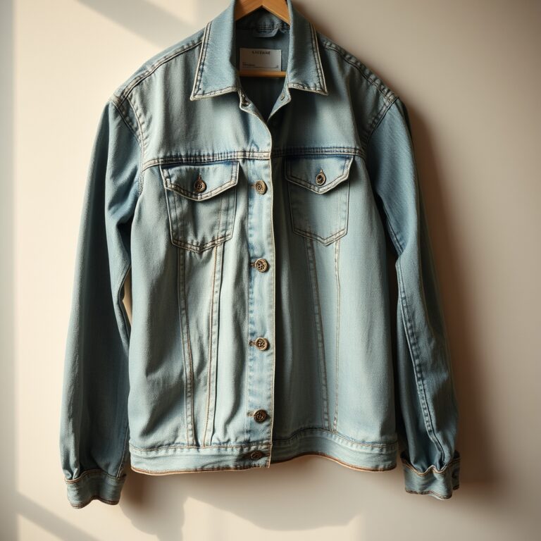 retro fashion 2026 — Vintage denim jacket and sustainable fabric swatch arranged in minimalist composition with warm lighting.