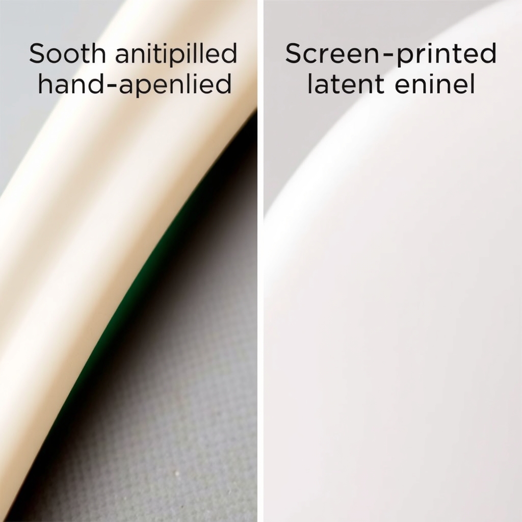 Roxanne Assoulin jewelry — Side-by-side macro comparison of hand-applied versus screen-printed enamel, showing depth and color richness difference.