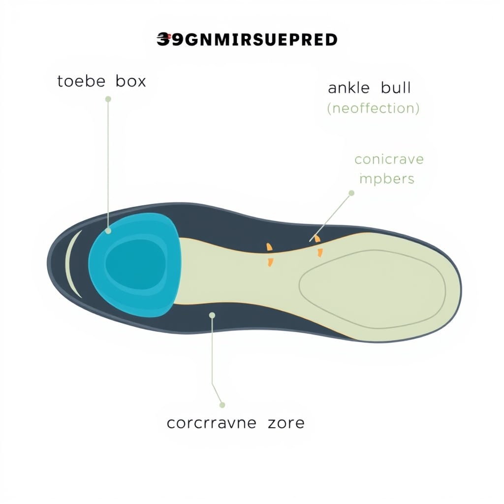 skateboarding shoe grip performance — Labeled diagram of R.A.D. shoe construction showing ankle collar, toe box reinforcement, and concave insole.