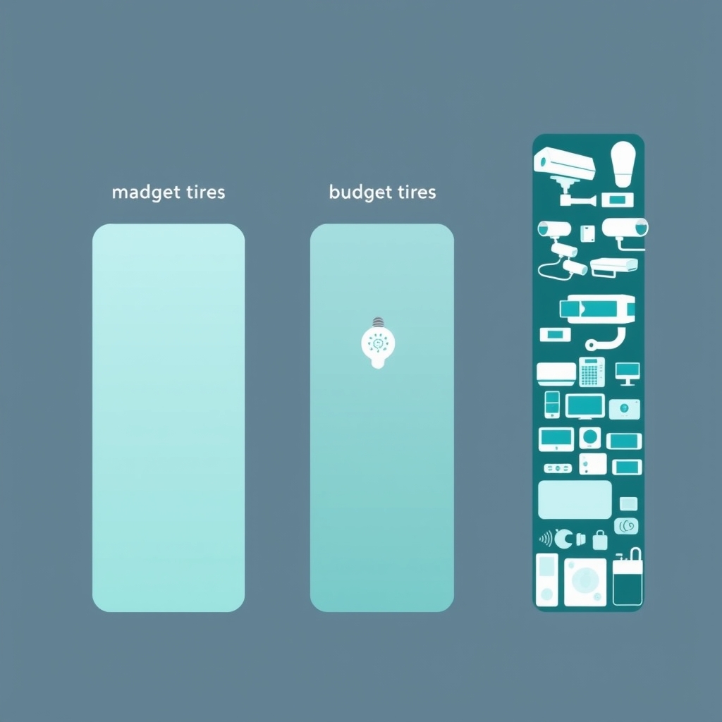 smart home setup beginners — Three increasing rectangles visualizing budget tiers: $150–$250, $350–$600, and $700–$1,200+ with device icon counts.