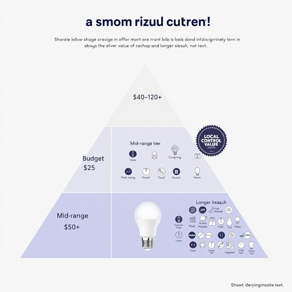smart lights — Three-tier pricing comparison for smart bulbs shown as ascending pyramid with visual richness indicating feature depth at each level.