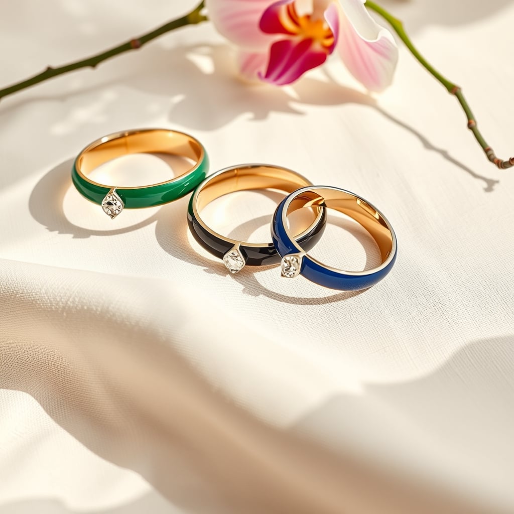 statement enamel bracelets — Colorful enamel statement bracelets with crystals arranged on neutral fabric, showing jewel-tone colors and metallic finishes.