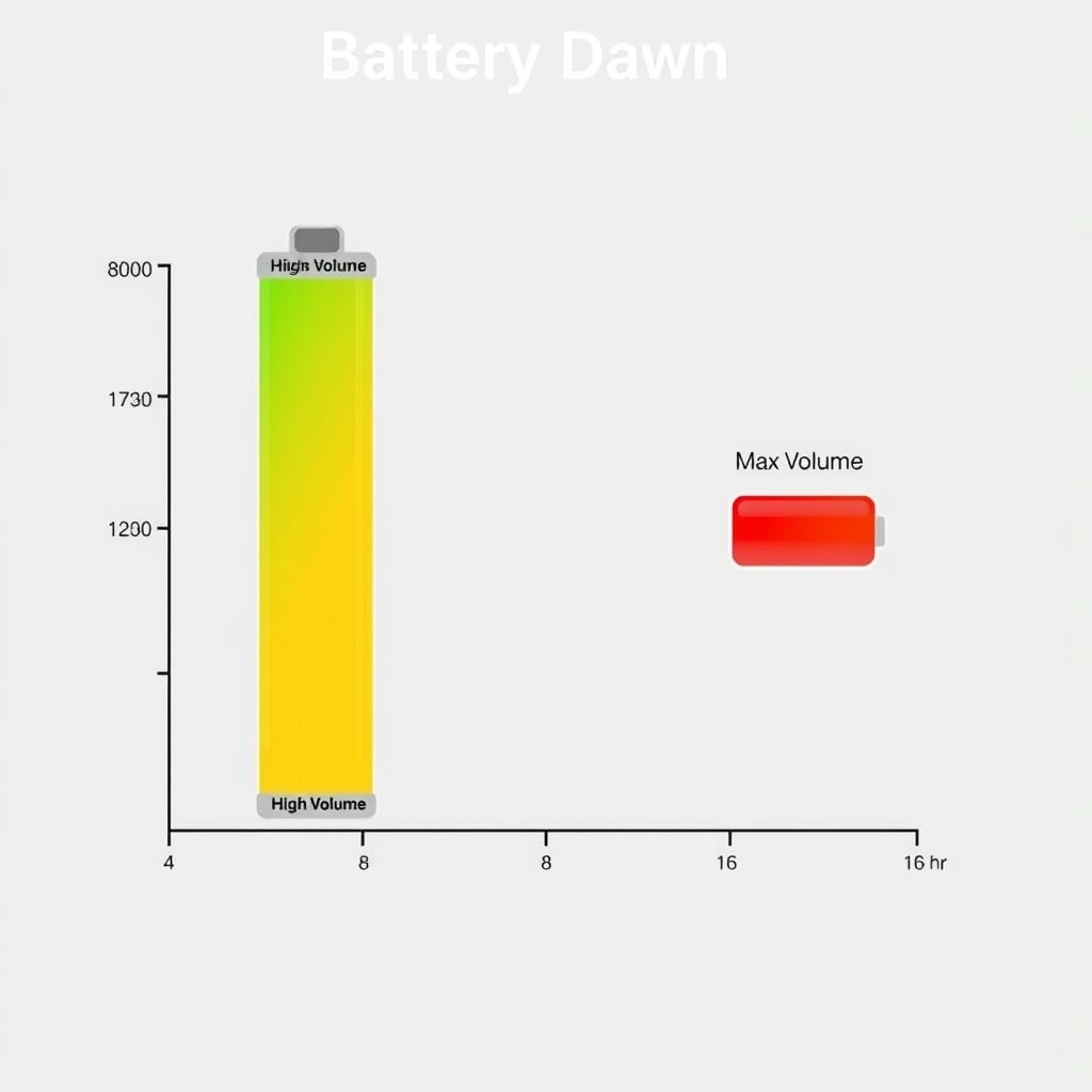 value speaker review — Battery drain comparison chart showing real-world hours at moderate, high, and maximum volume levels.