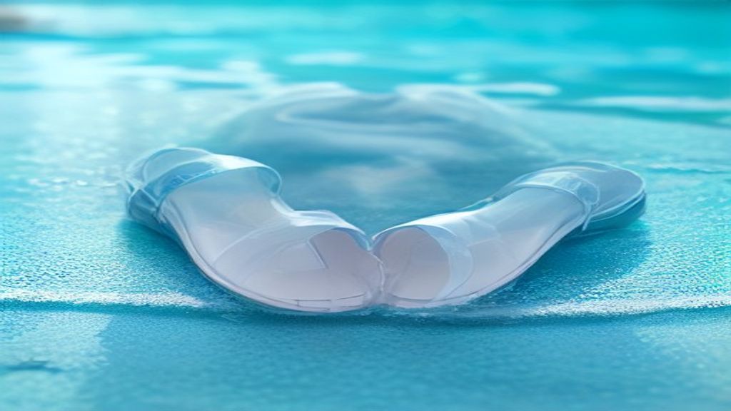 water resistant sandals — Waterproof sandal with visible drainage holes on wet pool deck, water droplets beading on surface.