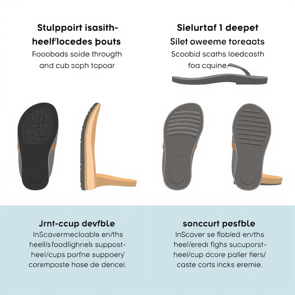 wide sandals — Four sandals shown in profile view, revealing differences in arch support and heel cup depth across models.