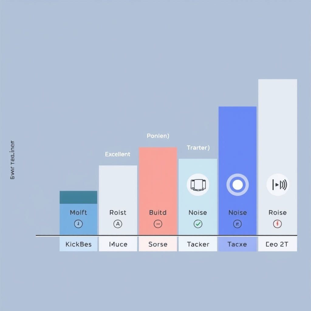 Zwift Hub vs Kickr — Visual comparison chart of five smart trainers using bar length, color, icons, and size to encode price, accuracy, features, and noise.